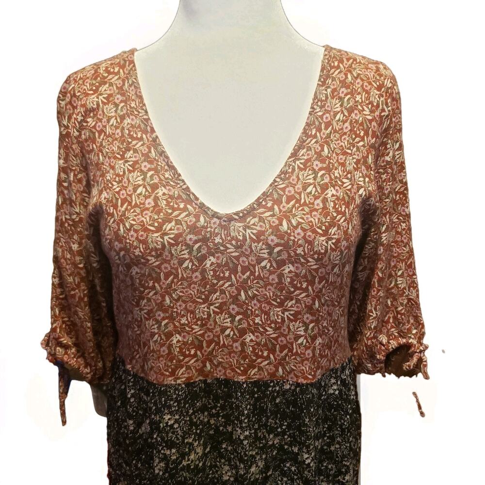 Natural Life Medium Midi Dress Multi Floral Tiered Boho Cottagecore Lagenlook - Picture 2 of 6